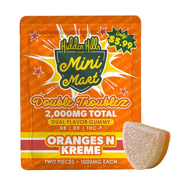 HIDDEN HILLS MINI MART DOUBLE TROUBLEZ 2000MG D8, D9, THC-P GUMMIES BOX (30CT BOX)