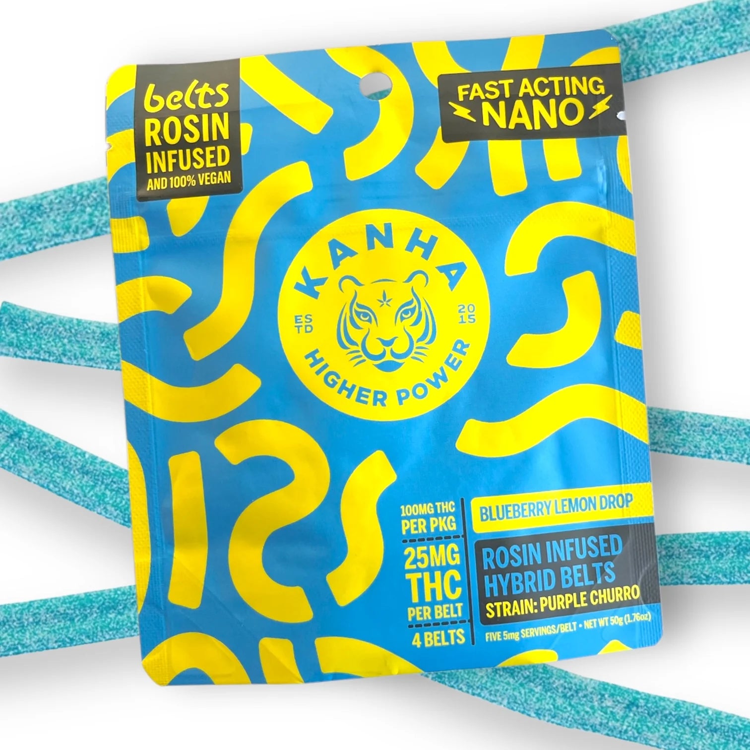 KANHA 100MG D9 ROSIN INFUSED BELTS (4CT BAG) | BLUEBERRY LEMON DROP
