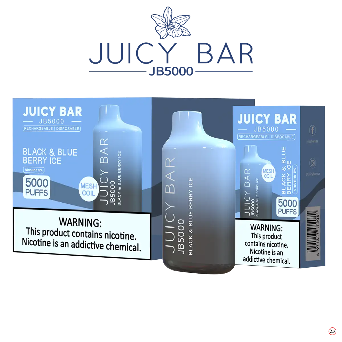 Juicy Bar 5000 (10-Pack) - Black & Blue Berry Ice - E-Cig