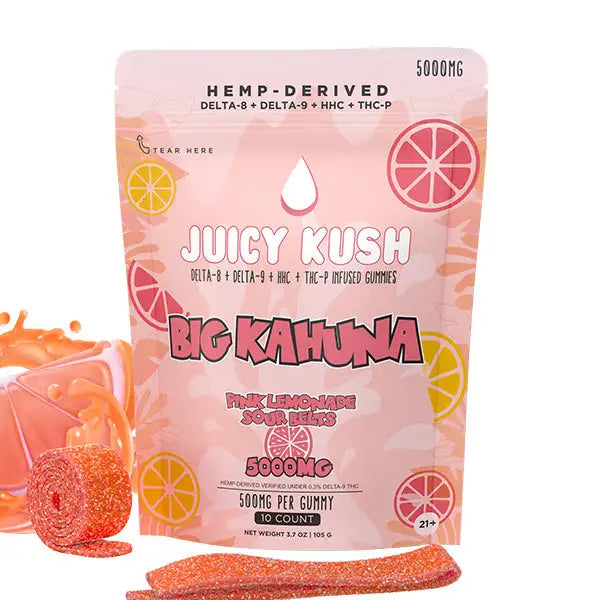 JUICY KUSH BIG KAHUNA SOUR BELTS 5000MG - PINK LEMONADE -