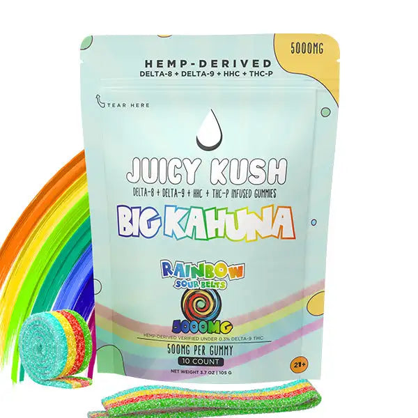 JUICY KUSH BIG KAHUNA SOUR BELTS 5000MG - RAINBOW - DELTA