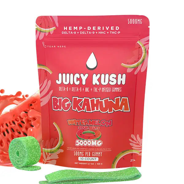 JUICY KUSH BIG KAHUNA SOUR BELTS 5000MG - WATERMELON - DELTA