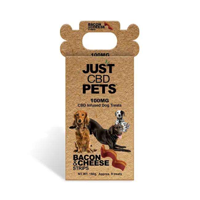 JUST CBD 100MG DOG TREATS BACON & CHEESE STRIPS 301652108435