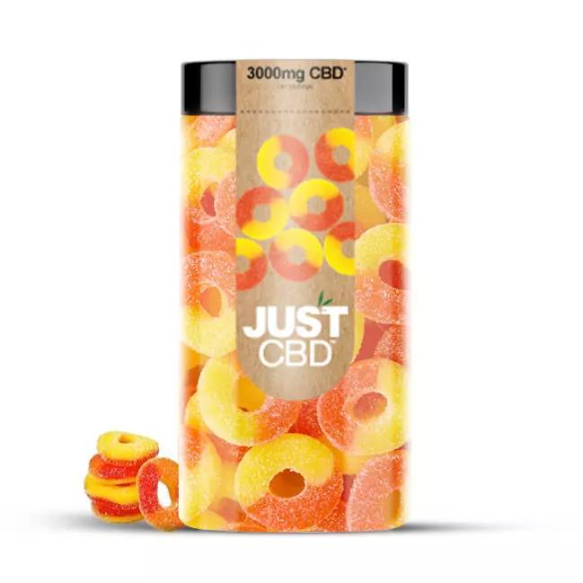 JUST CBD 3000MG GUMMY JAR PEACH RINGS 696831876329