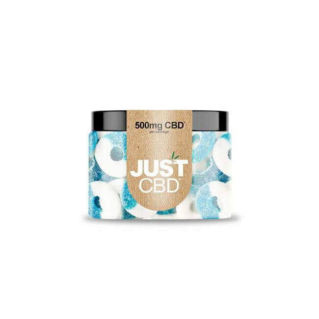 JUST CBD 500MG GUMMY JAR BLUE RASPBERRY RINGS 692769186547