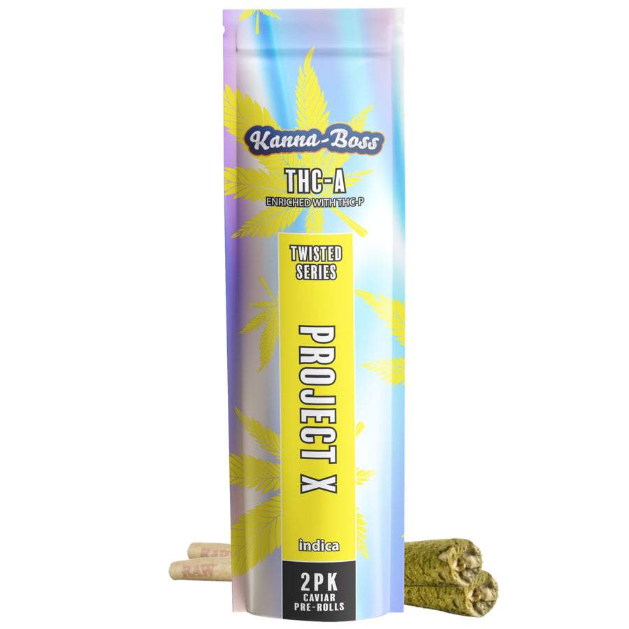 KANNA-BOSS TWISTED CAVIAR THC-A 1 GRAM PRE ROLLS 2CT/PACK PROJECT X (INDICA) 789049520358