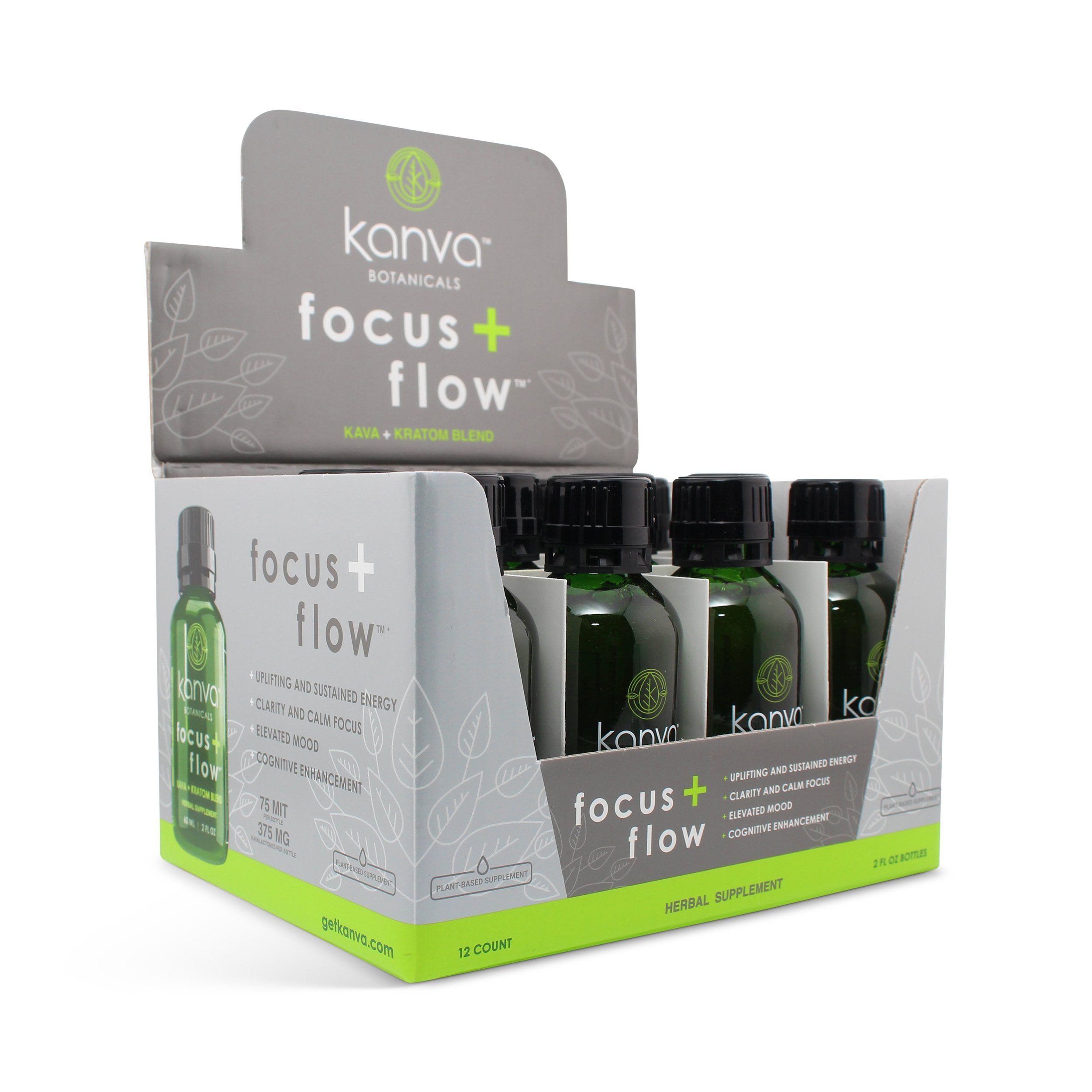 KANVA BOTANICALS FOCUS FLOW (KAVA + KRATOM BLEND) 2FL OZ BOTTLE (12 CT DISPLAY)