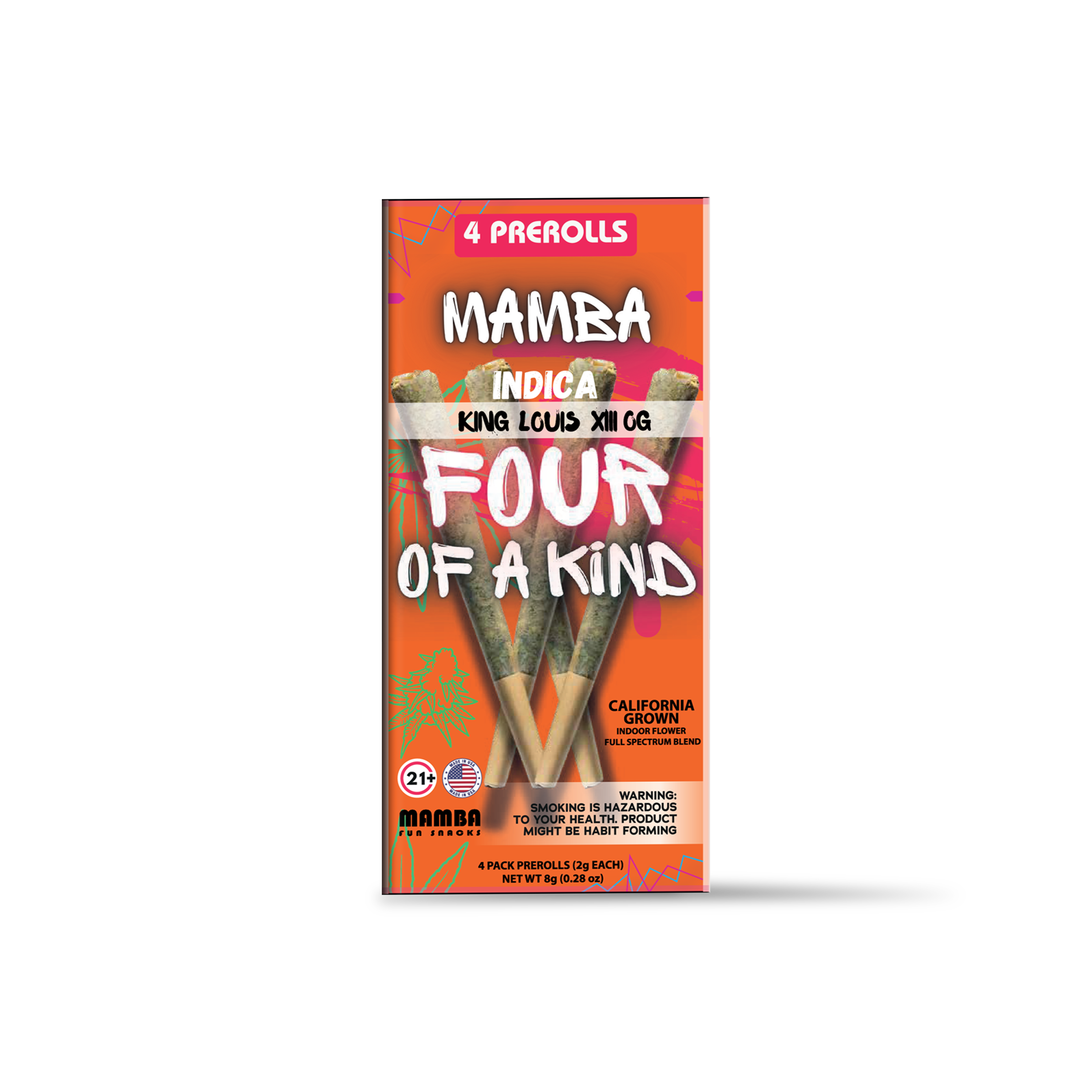 MAMBA FOUR OF A KIND 2G THC-A PRE ROLLS (4CT/PACK, 8G/PACK)