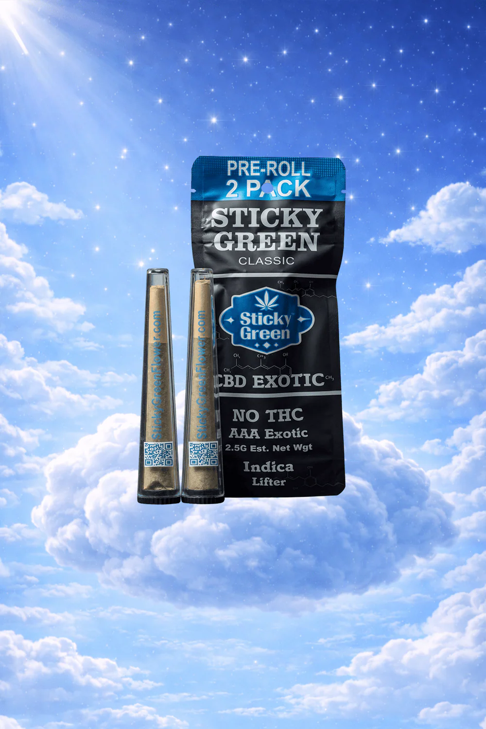 STICKY GREEN CBD EXOTIC 1.25 GRAM PRE-ROLL (2CT PACK)