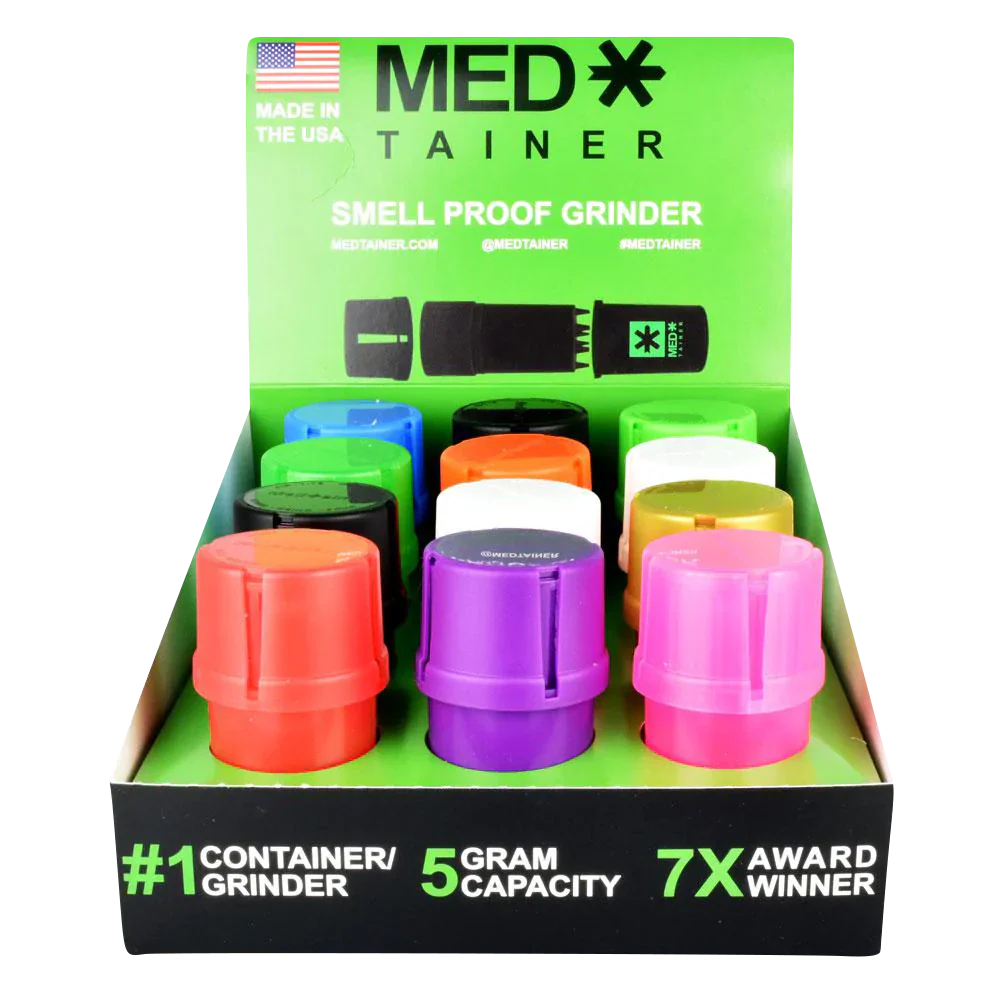 MED TAINER SMELL PROOF GRINDERS (12CT BOX) | ASSORTED COLORS
