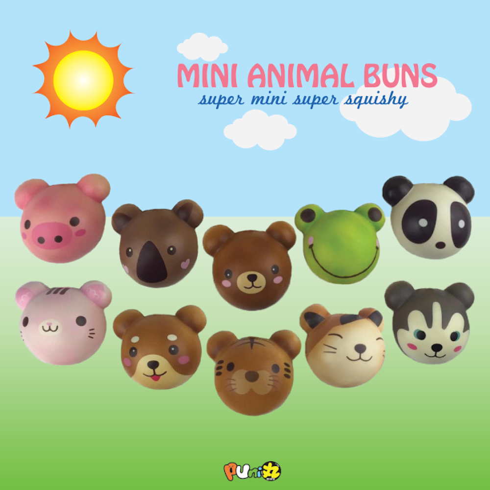 MIXED MINI ANIMAL BUN SQUISHY (12CT BOX)