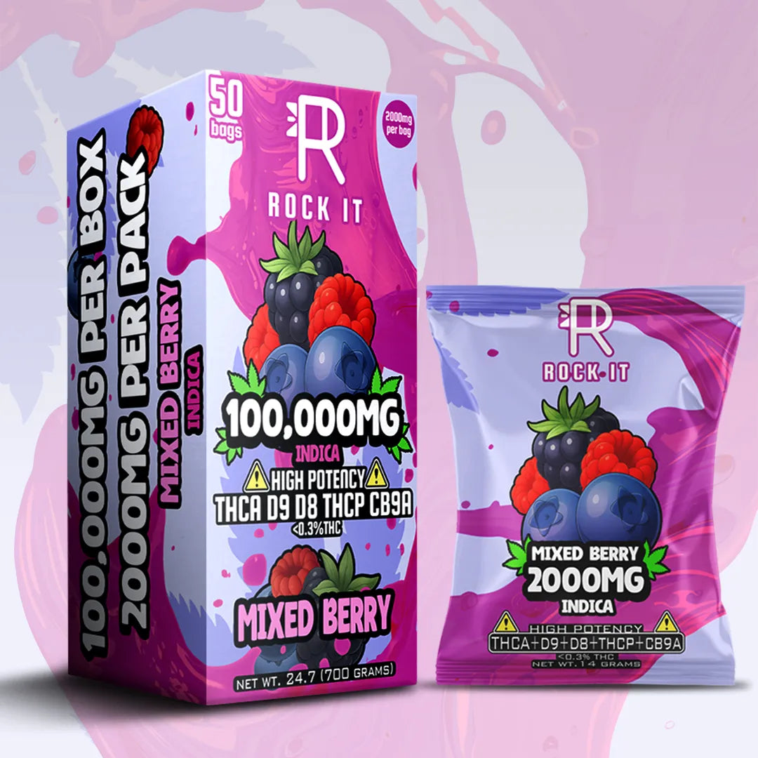 ROCK IT 100,000MG HIGH POTENCY THCA D9 THCP CB9A GUMMIES (2000MG PER BAG) (50 BAG DISPLAY)