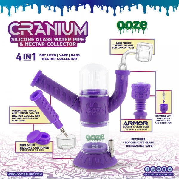 OOZE CRANIUM SILICONE WATER PIPE & NECTAR COLLECTOR 4 IN 1