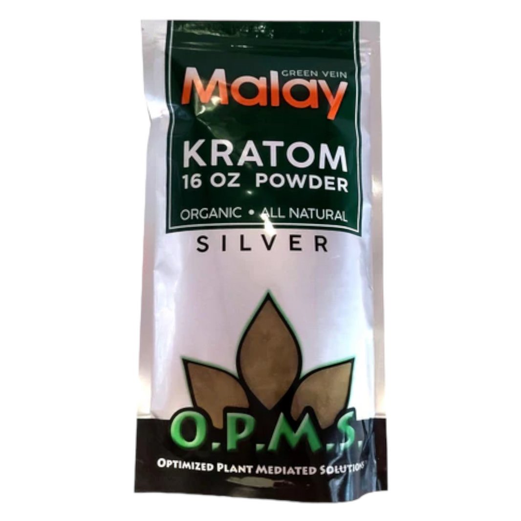 OPMS SILVER KRATOM POWDER 16OZ GREEN VEIN MALAY 700598115765