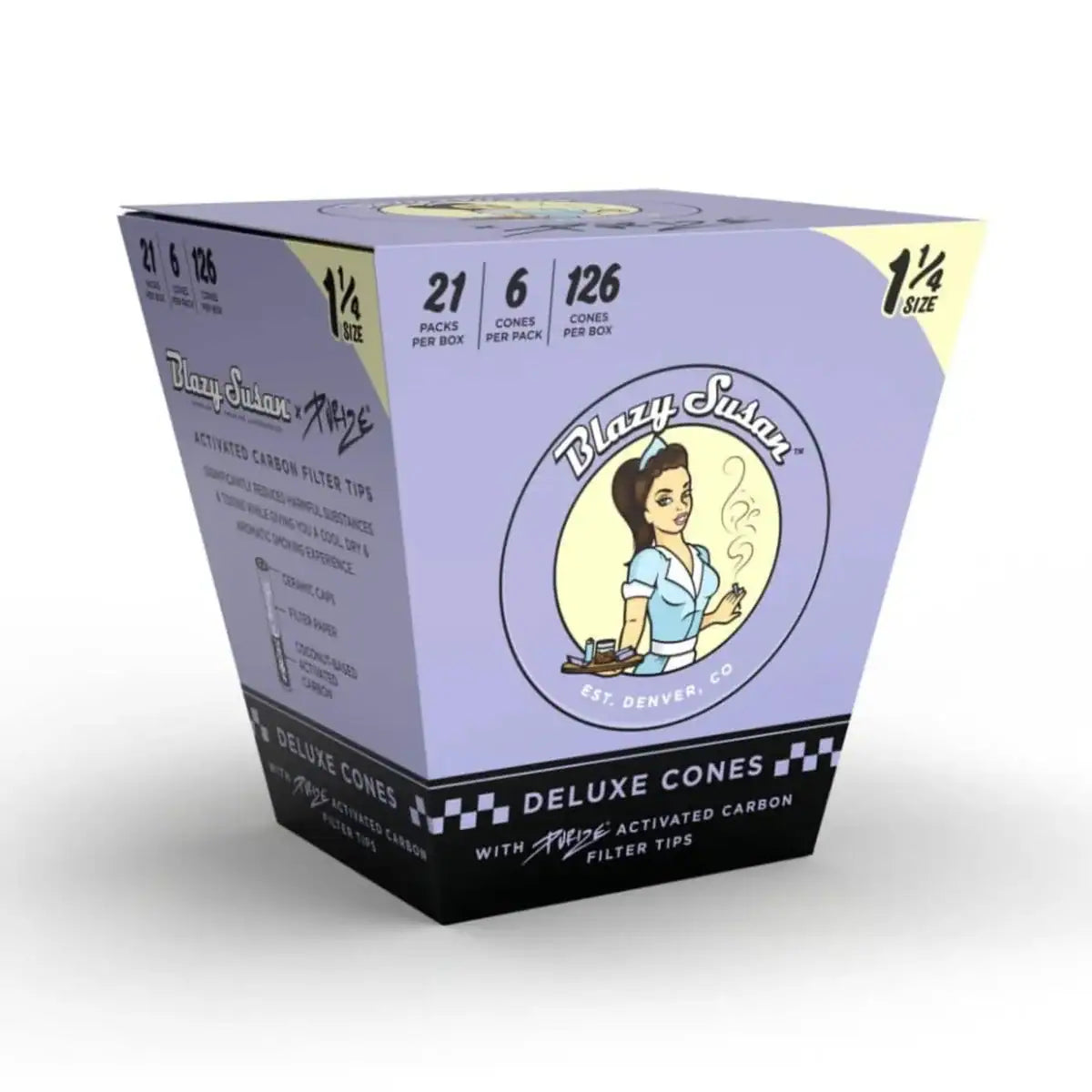 BLAZY SUSAN x PURIZE 1 1/4 PRE ROLLED CONES (6CT/PK, 21PK/BOX) | PURPLE