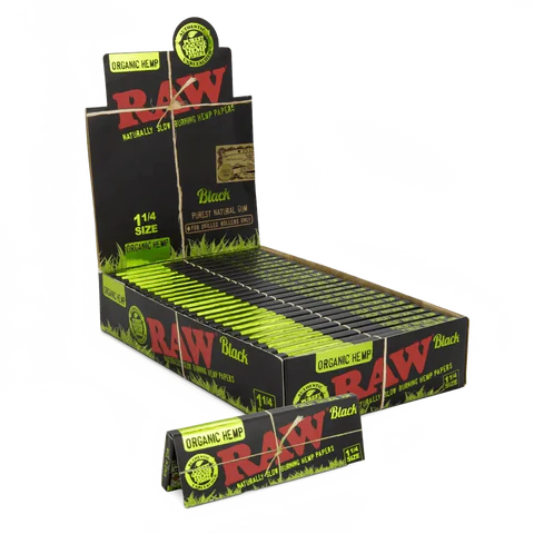 RAW BLACK ORGANIC HEMP 1 1/4 PAPERS (50CT/PK, 24PK/BOX)