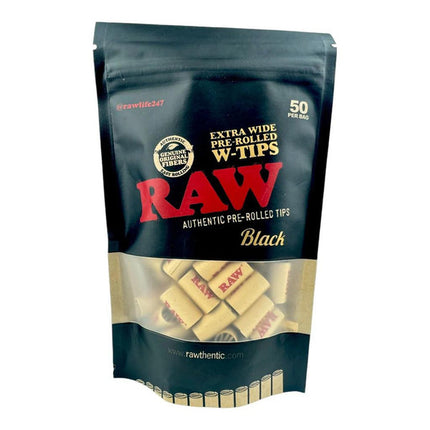 RAW BLACK EXTRA WIDE PRE ROLLED TIPS (50CT/BAG)
