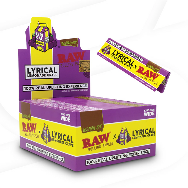 RAW X LYRICAL LEMONADE GRAPE KING SIZE WIDE ORGANIC HEMP ROLLING PAPERS (50CT PER BOX)