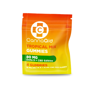 CANNA AID 80MG 4PC GUMMY PACKS (10MG D9, 10MG CBD) (30CT BOX) | TROPICAL MIX