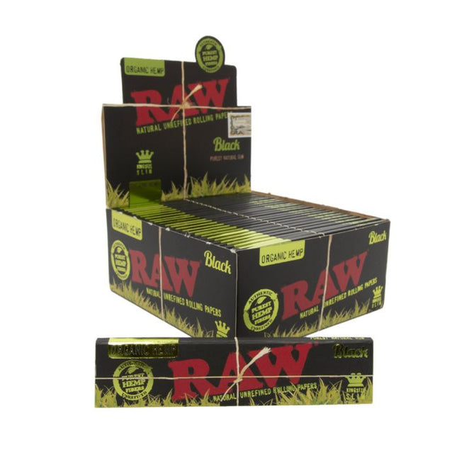 RAW BLACK ORGANIC HEMP KING SIZE SLIM PAPERS (50CT/PK , 24PK/BOX)