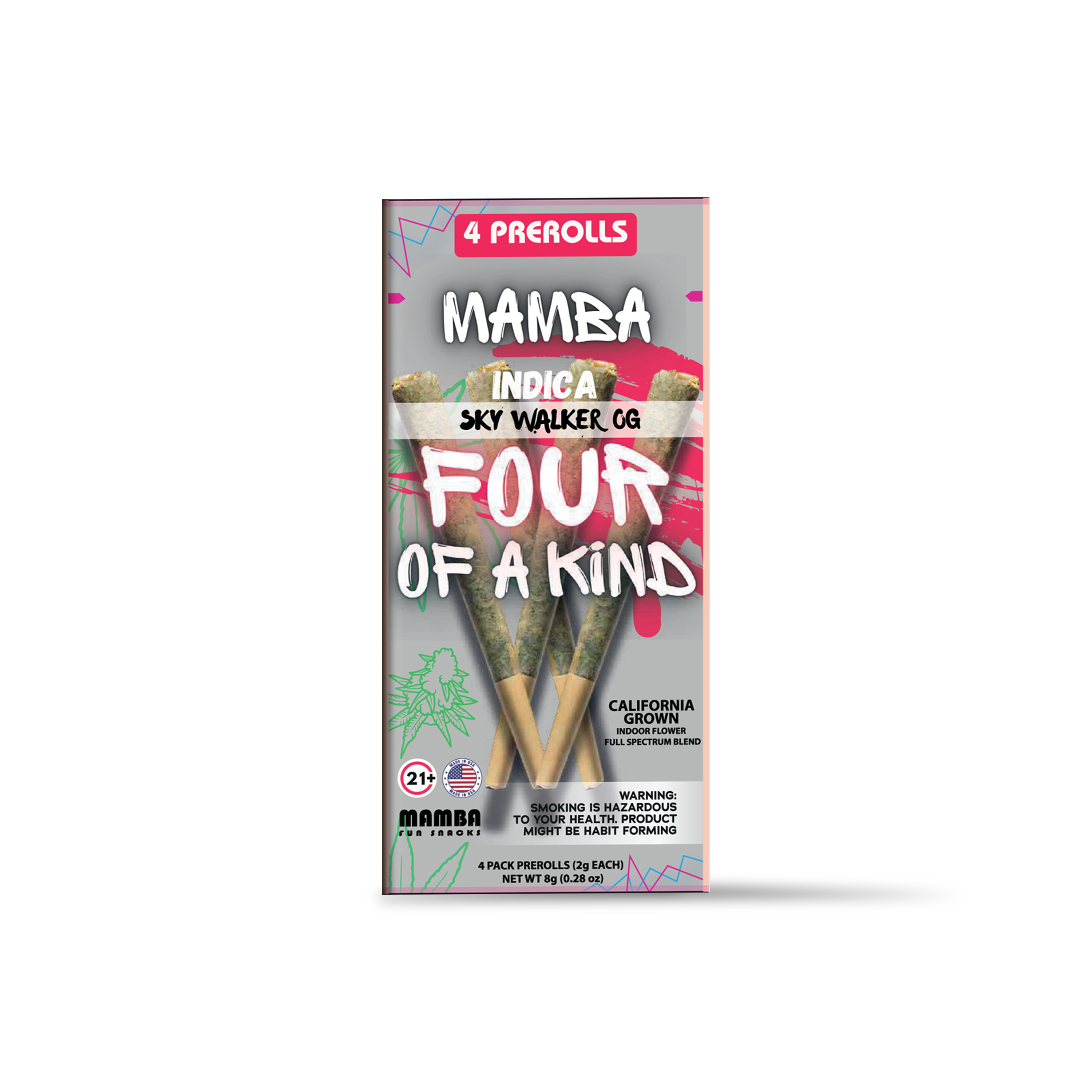 MAMBA FOUR OF A KIND 2G THC-A PRE ROLLS (4CT/PACK, 8G/PACK)