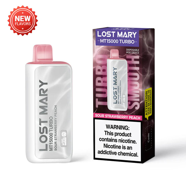 LOST MARY MT15000 TURBO 5% DISPOSABLE 5CT/PACK | SOUR STRAWBERRY PEACH
