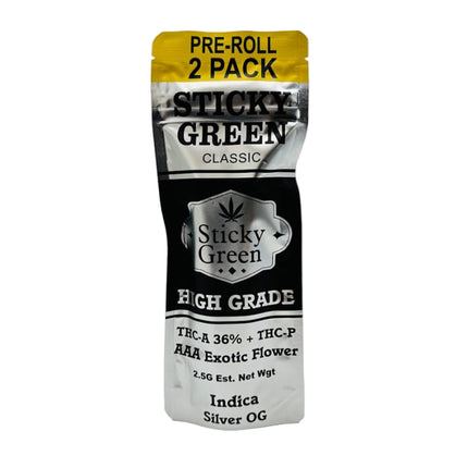 STICKY GREEN HIGH GRADE EXOTIC THC-A & THC-P PRE ROLLS (2 X 1.25G EACH) (2CT PACK)