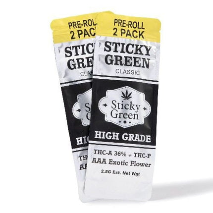 STICKY GREEN HIGH GRADE EXOTIC THC-A & THC-P PRE ROLLS (2 X 1.25G EACH) (2CT PACK)