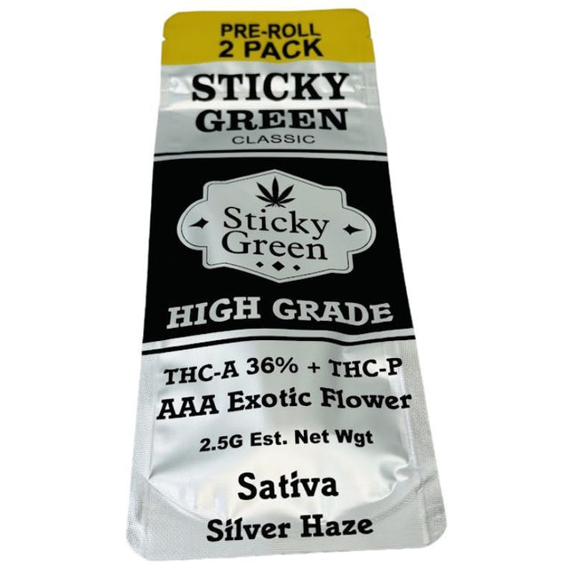 STICKY GREEN HIGH GRADE EXOTIC THC-A & THC-P PRE ROLLS (2 X 1.25G EACH) (2CT PACK)
