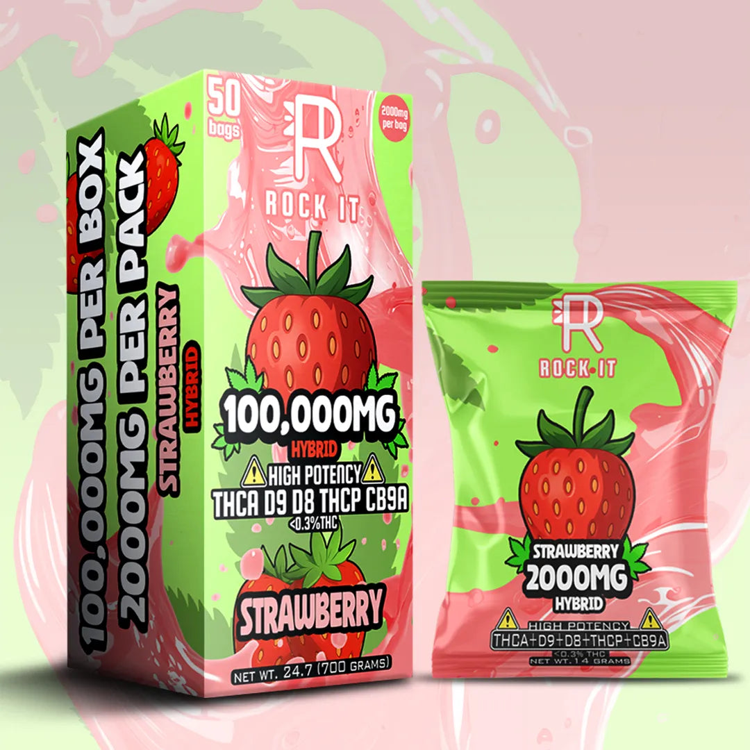 ROCK IT 100,000MG HIGH POTENCY THCA D9 THCP CB9A GUMMIES (2000MG PER BAG) (50 BAG DISPLAY)