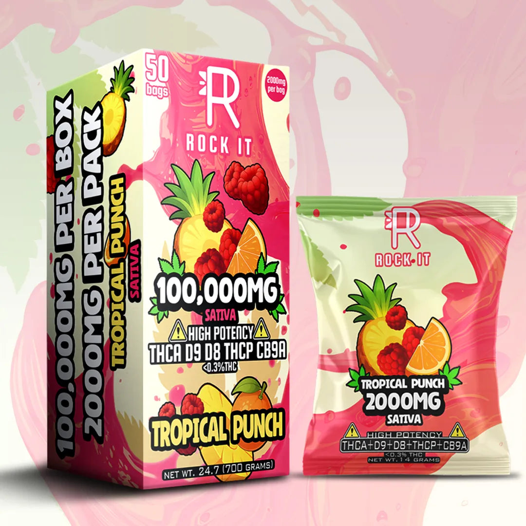 ROCK IT 100,000MG HIGH POTENCY THCA D9 THCP CB9A GUMMIES (2000MG PER BAG) (50 BAG DISPLAY)