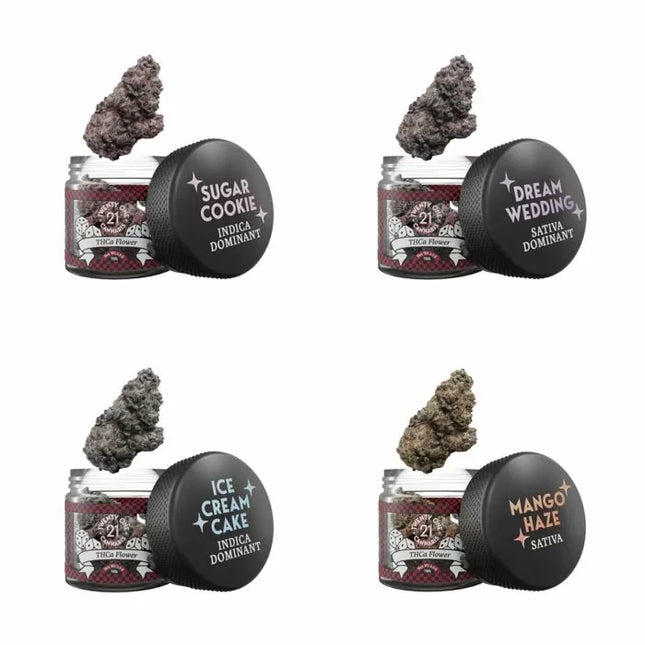 TWENTY ONE CANNABIS EXOTIC THCA FLOWER 3.5 GRAM JAR ASSORTED FLAVORS