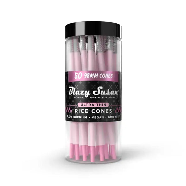 BLAZY SUSAN PRE ROLLED 98MM ULTRA THIN CONES 50CT JAR | RICE CONES