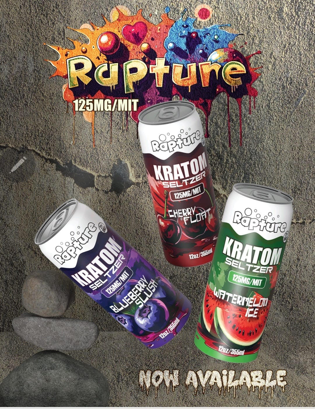 RAPTURE KRATOM SELTZER 125MG 12OZ DRINK (12CT DISPLAY)