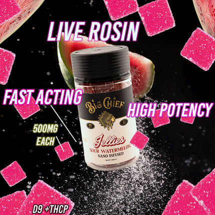BIG CHIEF JELLIES LIVE ROSIN NANO INFUSED D9 | THC-P 500MG PER GUMMY (30PC JAR)