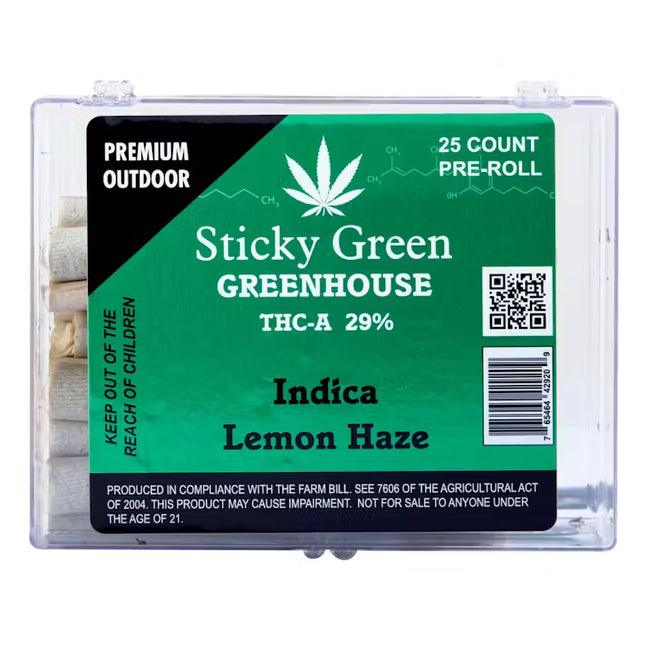 STICKY GREEN GREENHOUSE 1 GRAM THC-A PRE-ROLL (25CT JAR)
