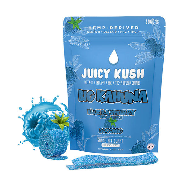 JUICY KUSH BIG KAHUNA SOUR BELTS 5000MG - BLUE RASPBERRY -