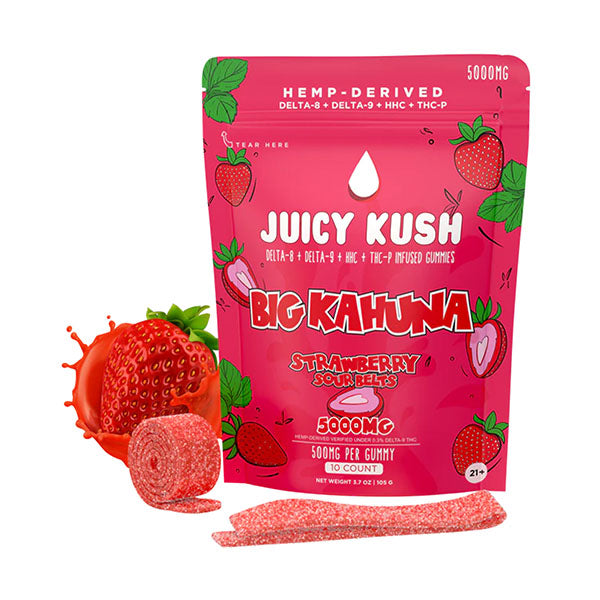 JUICY KUSH BIG KAHUNA SOUR BELTS 5000MG - STRAWBERRY - DELTA